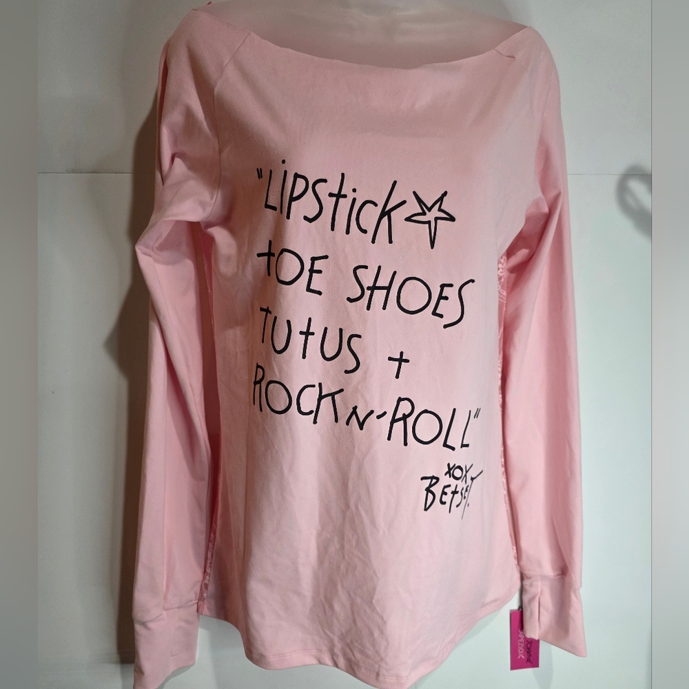NWT Betsey Johnson-Capezio- long Sleeve Lace Back Pink top- Womens Medium
